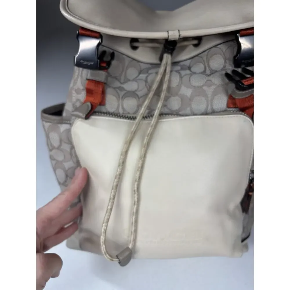 Coach League Flap Backpack Signature Jacquard Stone Ivory Leather Academia Rare